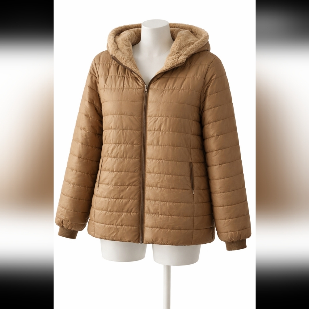 Cozy Sherpa-Lined Brown Puffer | Warm & Lightweigh